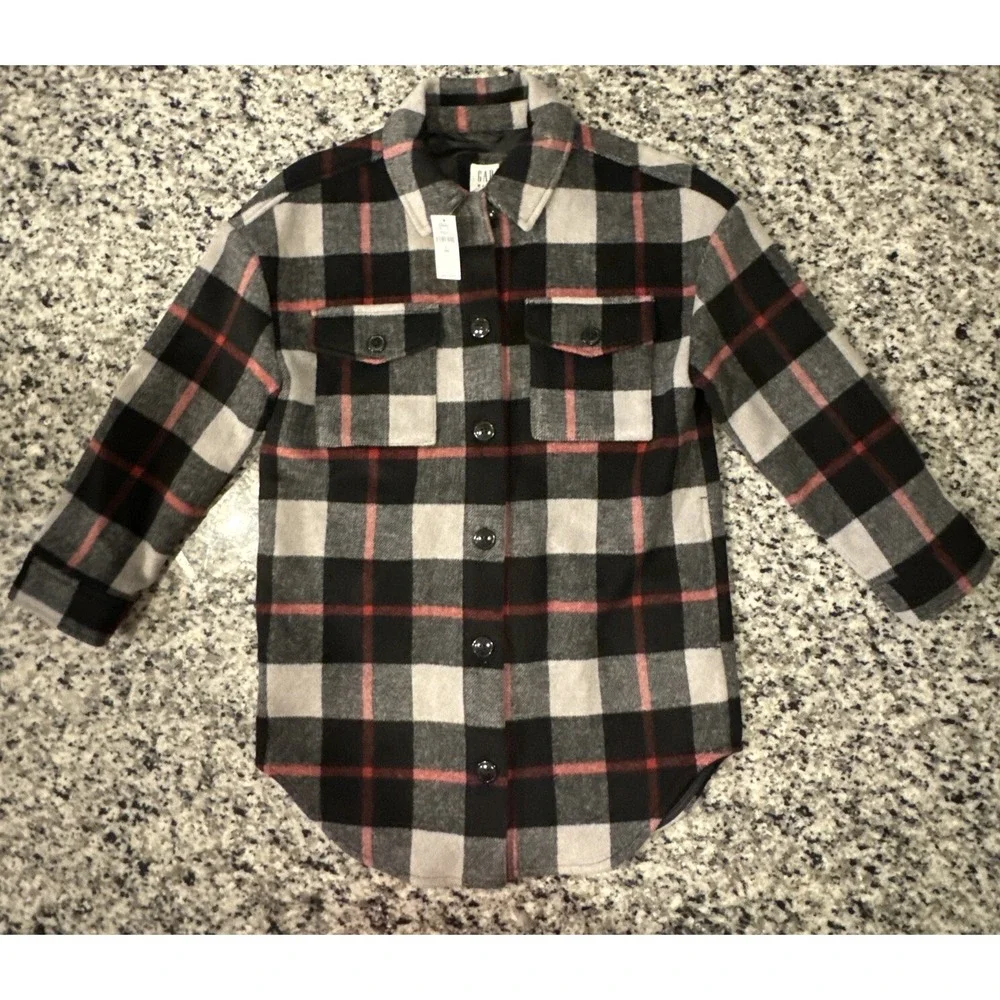 GAP KIDS BLACK Red PLAID Flannel Jacket SZ Large (10) New TAGS RETAIL‎ $88.00